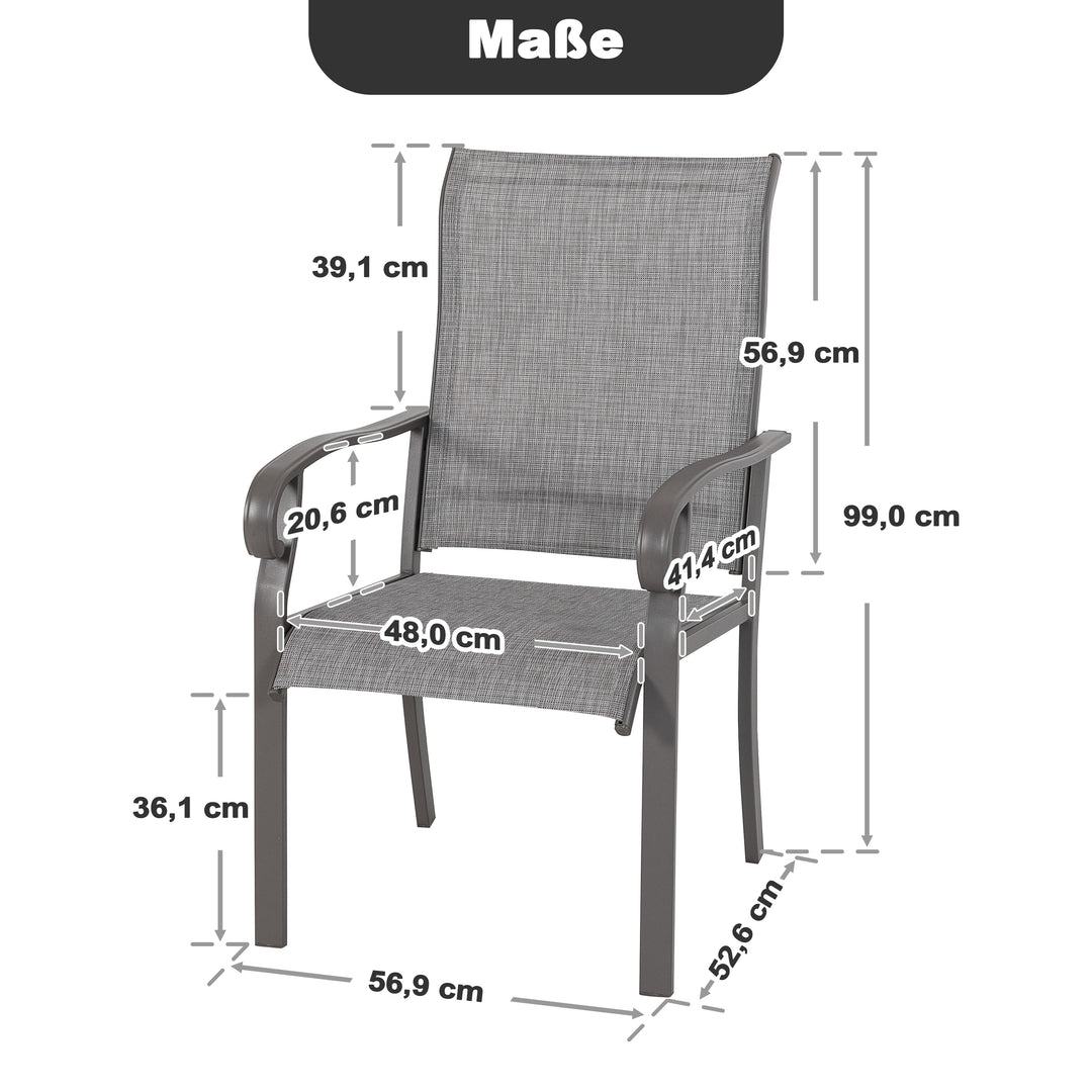 Garten 2 Stühle aus Textilene-Gewebe mit Eisenrahmen