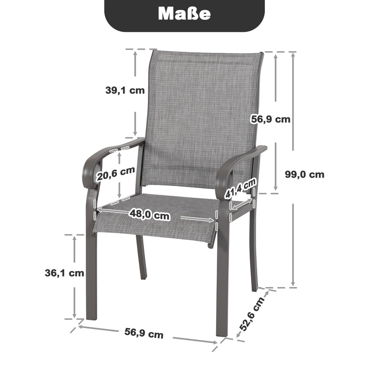 Garten 2 Stühle aus Textilene-Gewebe mit Eisenrahmen