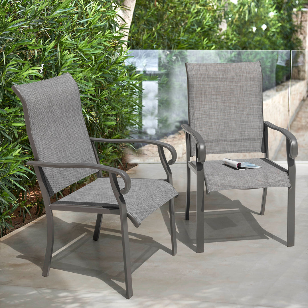 Garten 2 Stühle aus Textilene-Gewebe mit Eisenrahmen