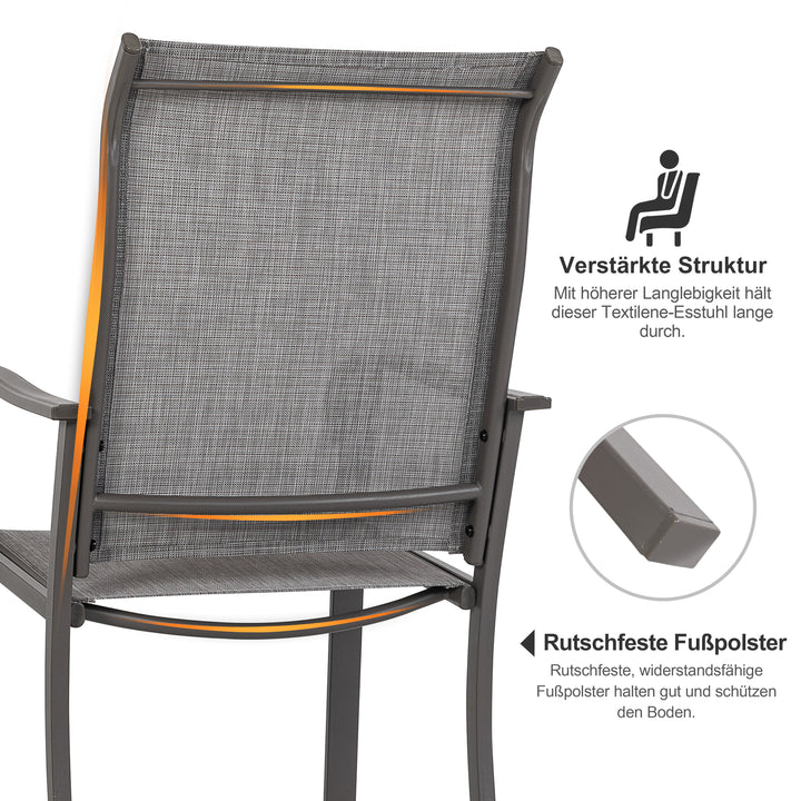 Garten 2 Stühle aus Textilene-Gewebe mit Eisenrahmen