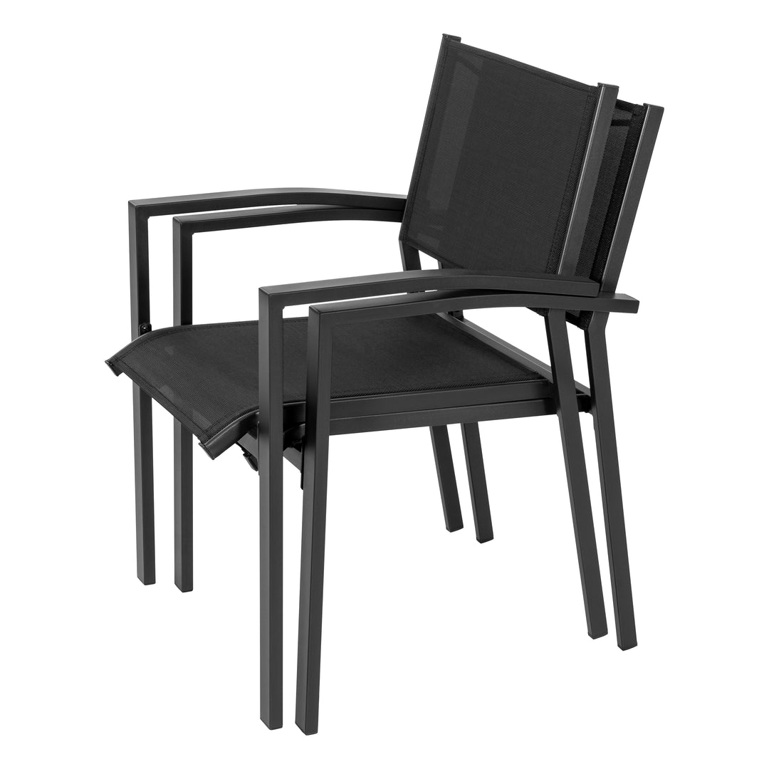 Stapelbare Esszimmerstühle (2 St.) aus schwarzem Textilene