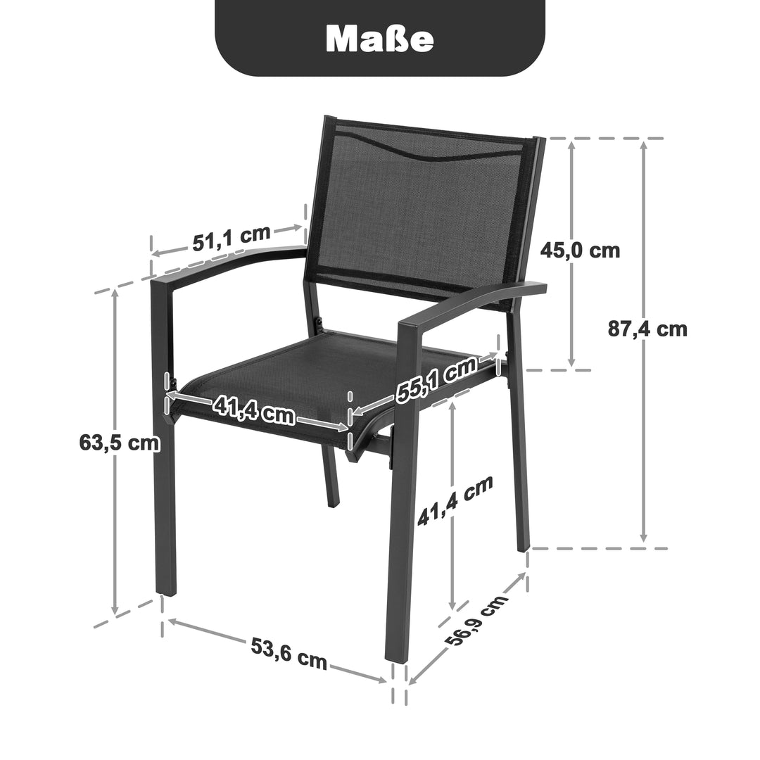 Stapelbare Esszimmerstühle (2 St.) aus schwarzem Textilene