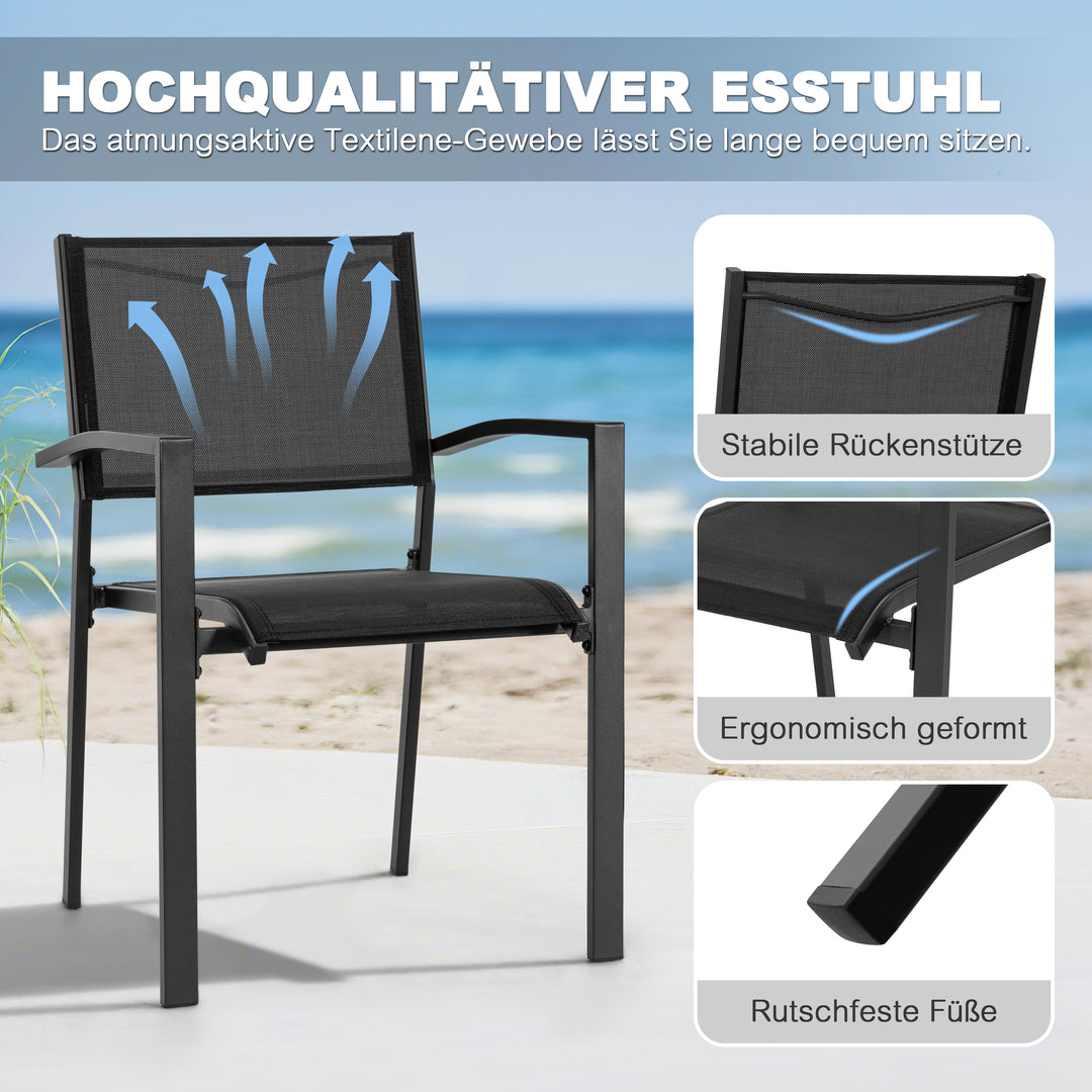 Stapelbare Esszimmerstühle (2 St.) aus schwarzem Textilene