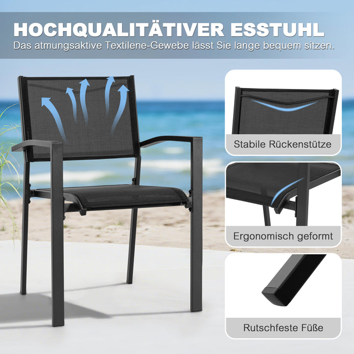 Stapelbare Esszimmerstühle (2 St.) aus schwarzem Textilene