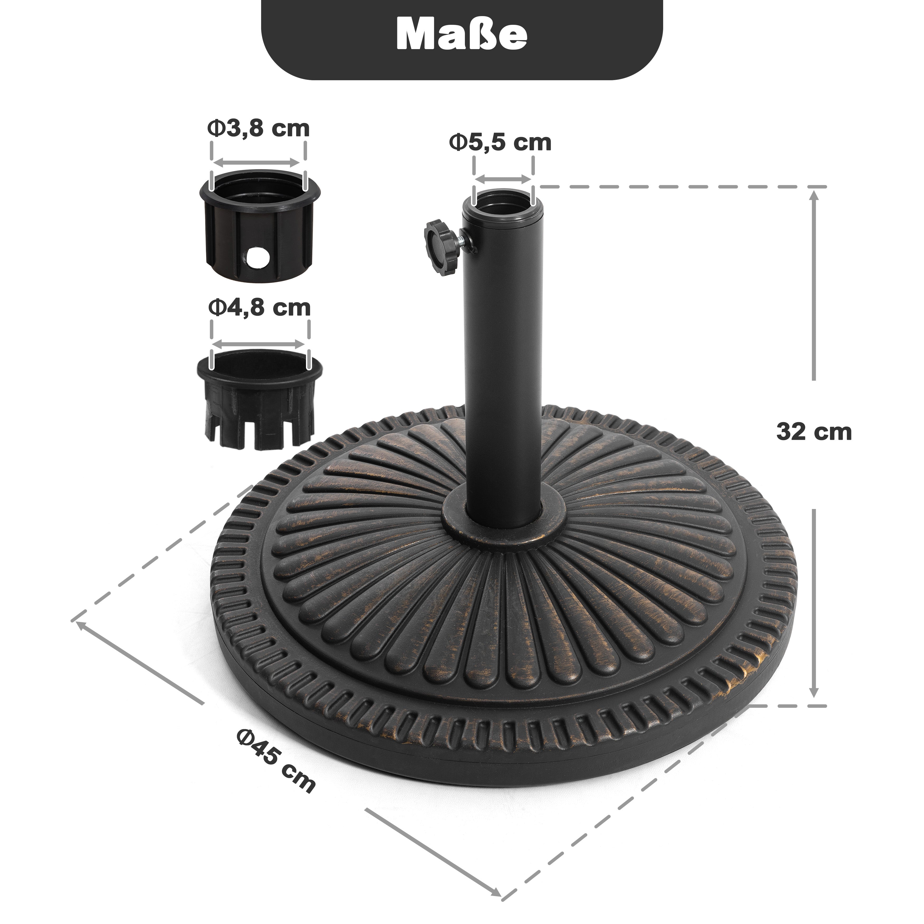 Avestar Runder Sonnenschirmständer 15 kg, aus Polyethylen und Beton
