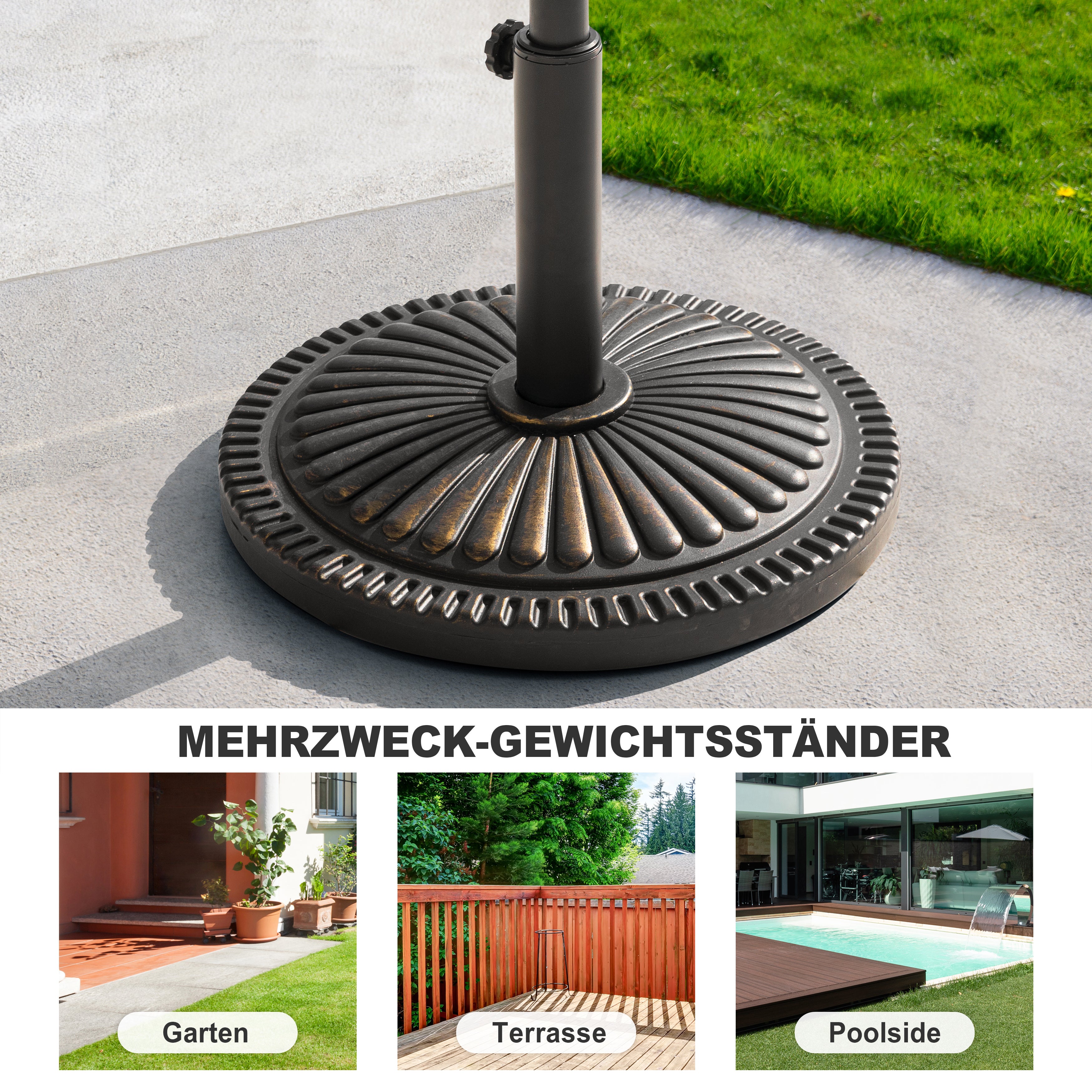 Avestar Runder Sonnenschirmständer 15 kg, aus Polyethylen und Beton