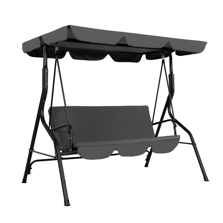 3-Sitzer Gartenschaukel mit Vordach und abnehmbarem Kissen, Dunkelgrau
