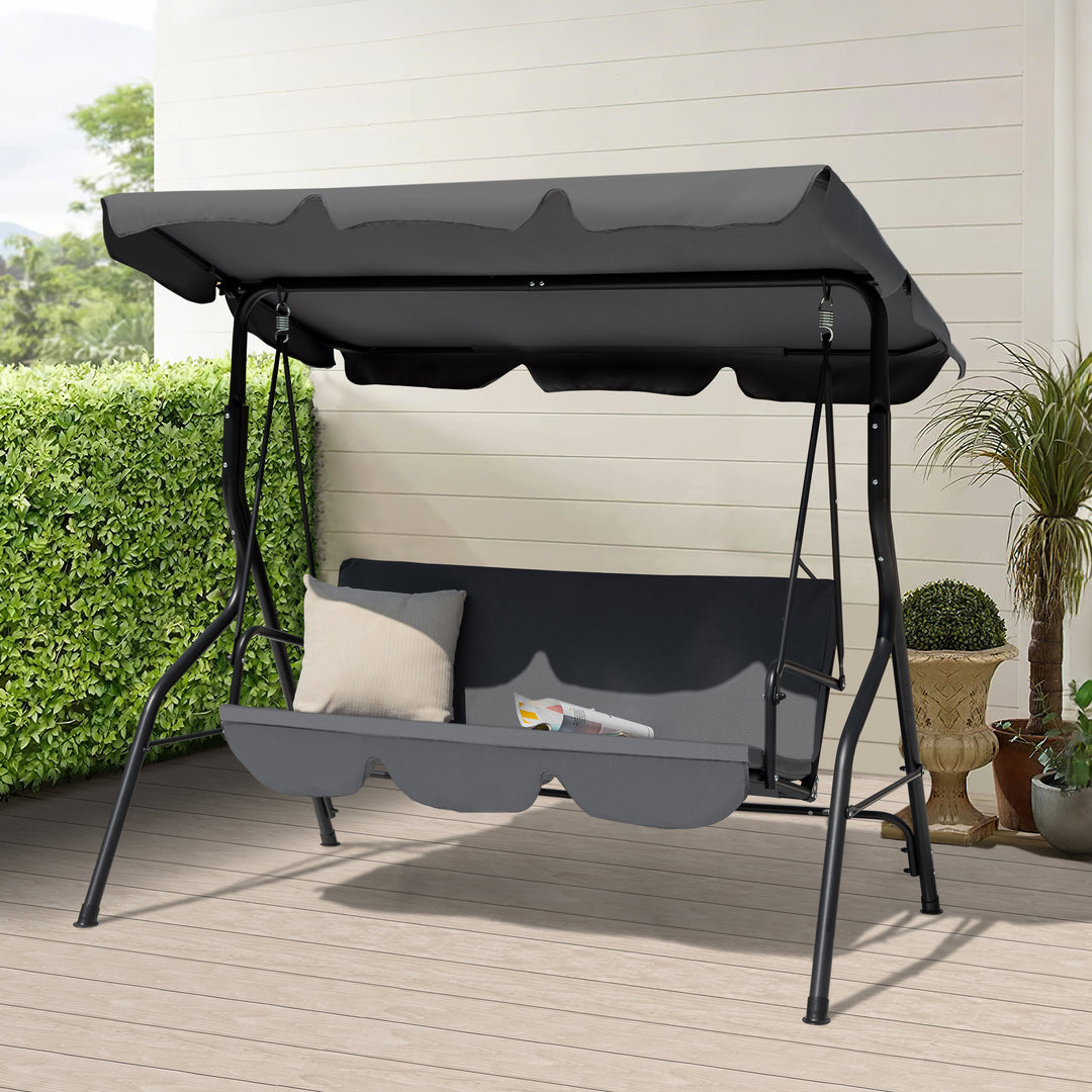 3-Sitzer Gartenschaukel mit Vordach und abnehmbarem Kissen, Dunkelgrau