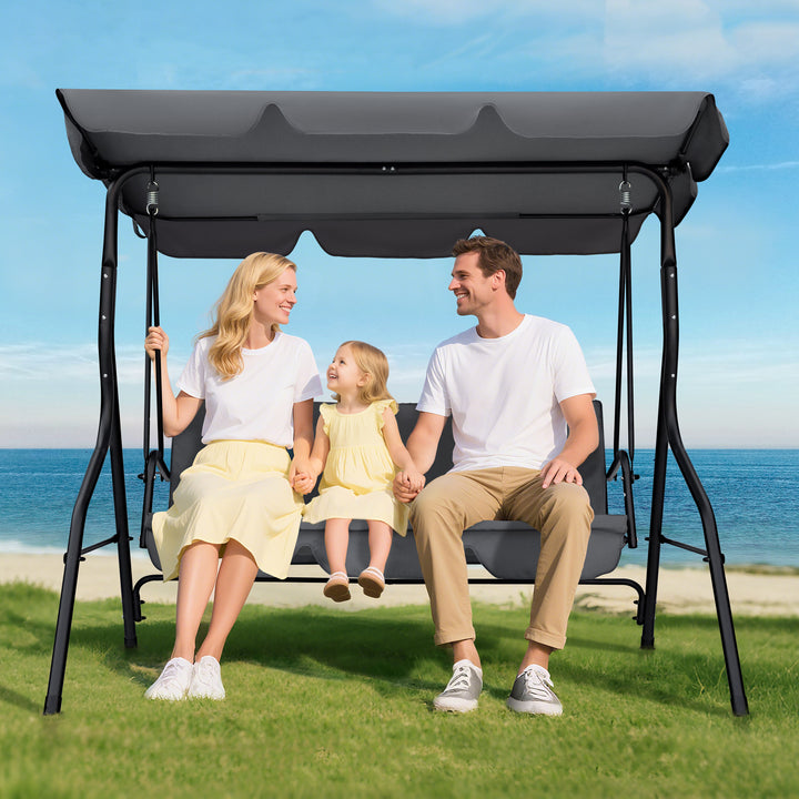 3-Sitzer Gartenschaukel mit Vordach und abnehmbarem Kissen, Dunkelgrau