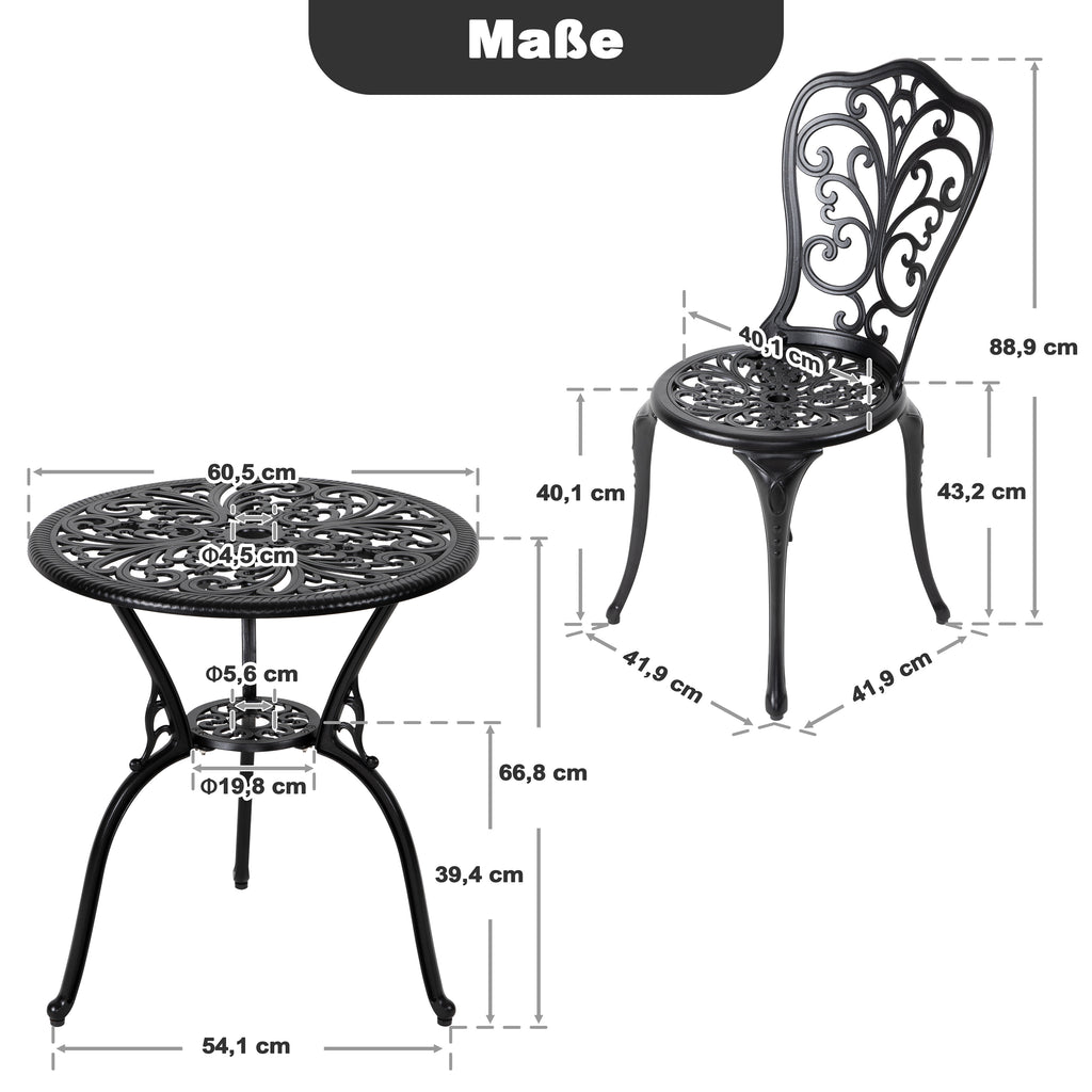 Avestar 3-Teiliges Aluminium-Set mit Schirmloch für die Terrasse