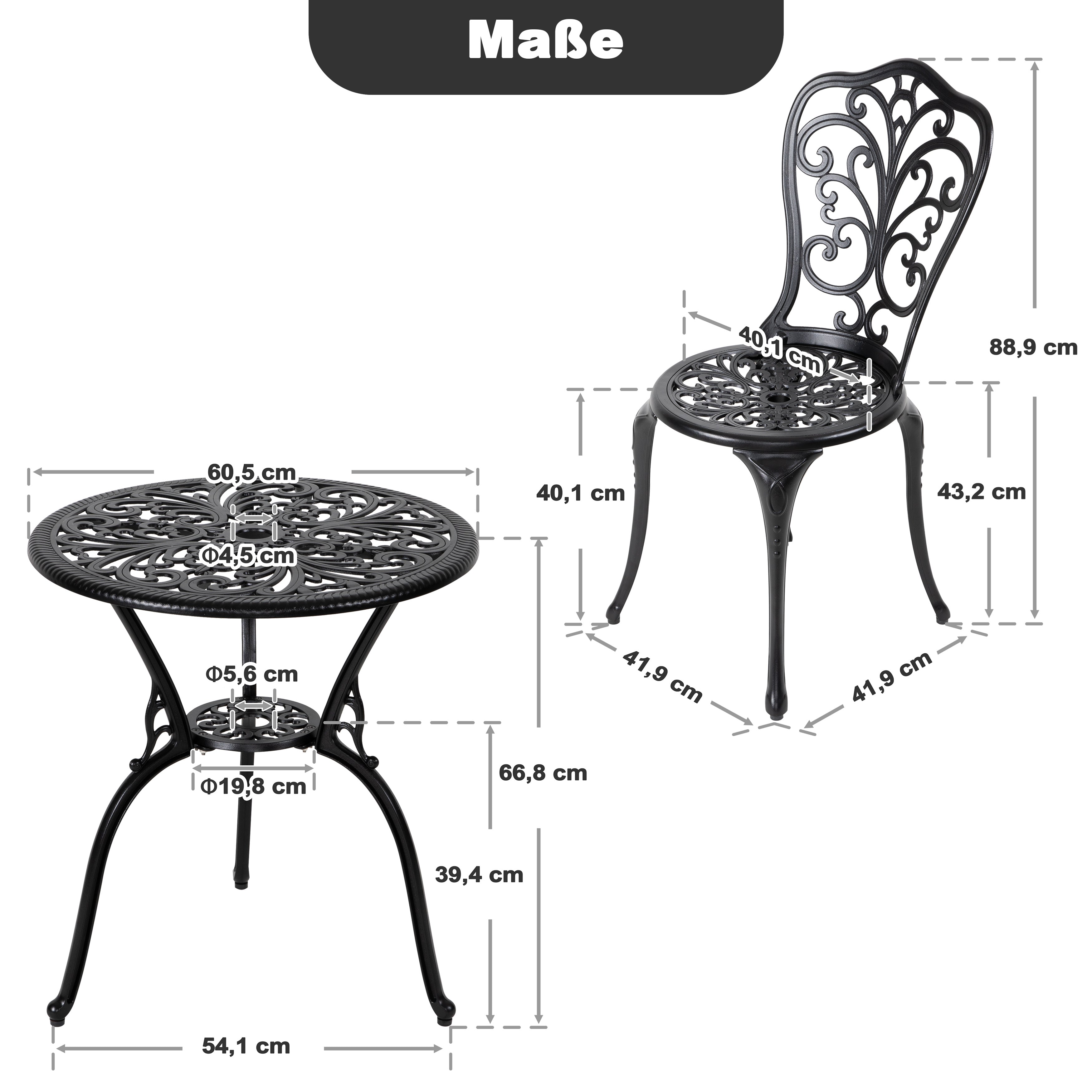 Avestar 3-Teiliges Aluminium-Set mit Schirmloch für die Terrasse