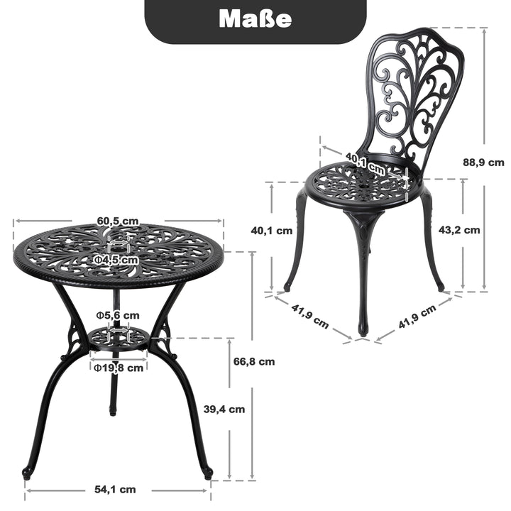 3-Teiliges Aluminium-Set mit Schirmloch für die Terrasse