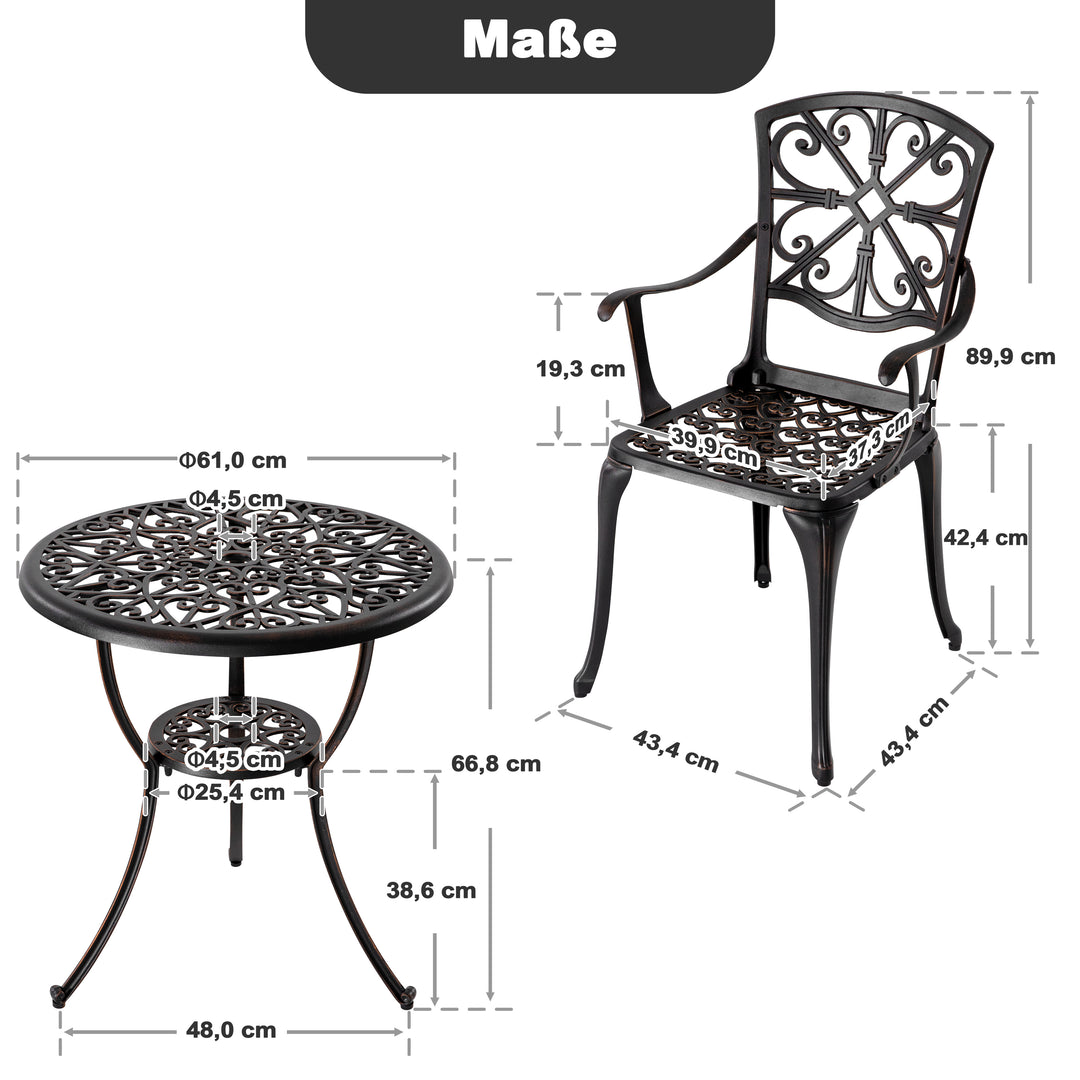 3-Tlg. Terrassenset aus Gussaluminium mit 4,5 cm Schirmloch