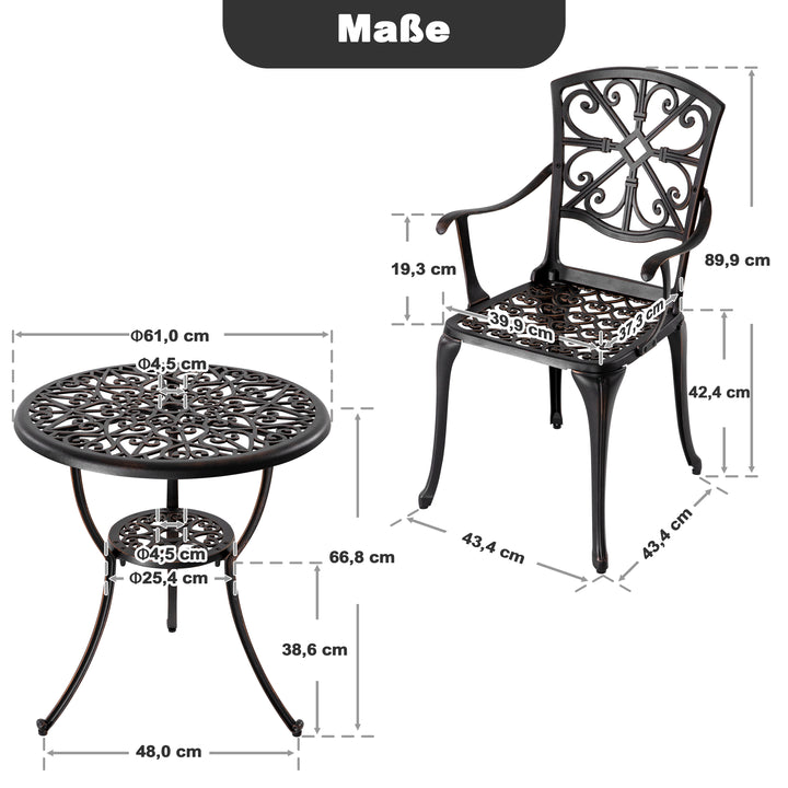 3-Tlg. Terrassenset aus Gussaluminium mit 4,5 cm Schirmloch