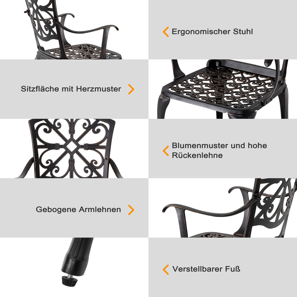 Avestar 3-Tlg. Terrassenset aus Gussaluminium mit 4,5 cm Schirmloch