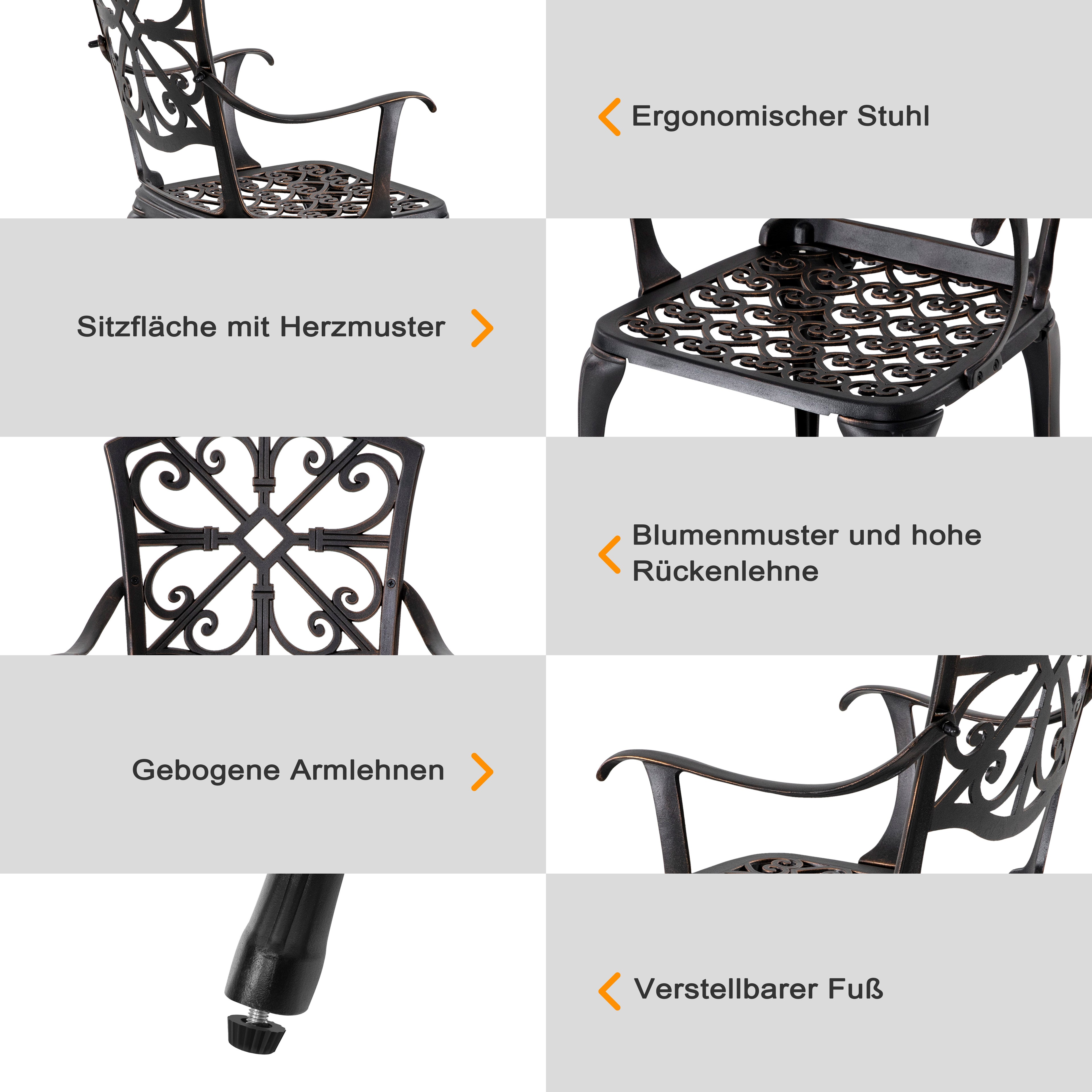 Avestar 3-Tlg. Terrassenset aus Gussaluminium mit 4,5 cm Schirmloch