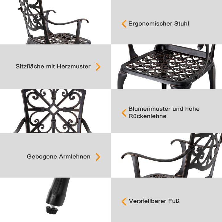 3-Tlg. Terrassenset aus Gussaluminium mit 4,5 cm Schirmloch