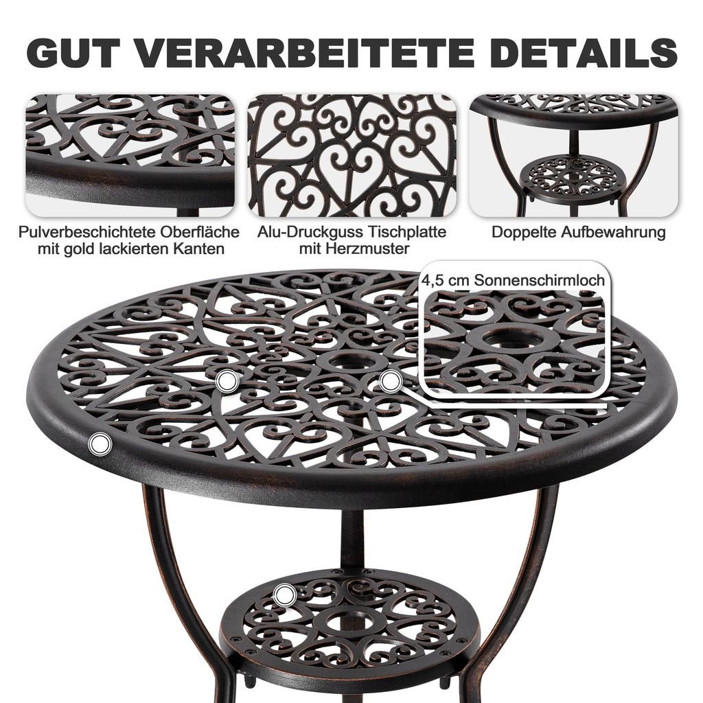 Avestar 3-Tlg. Terrassenset aus Gussaluminium mit 4,5 cm Schirmloch