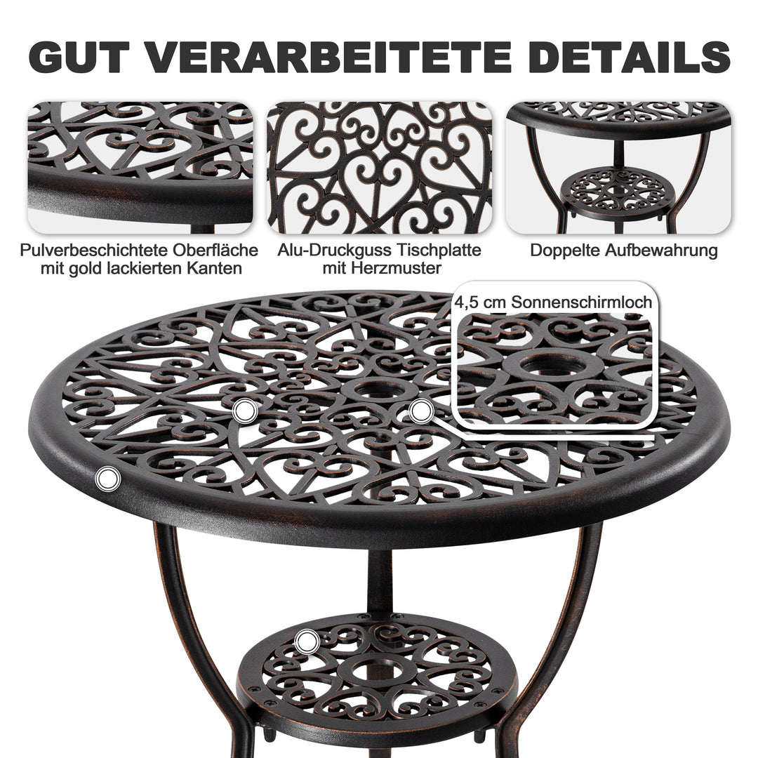 3-Tlg. Terrassenset aus Gussaluminium mit 4,5 cm Schirmloch