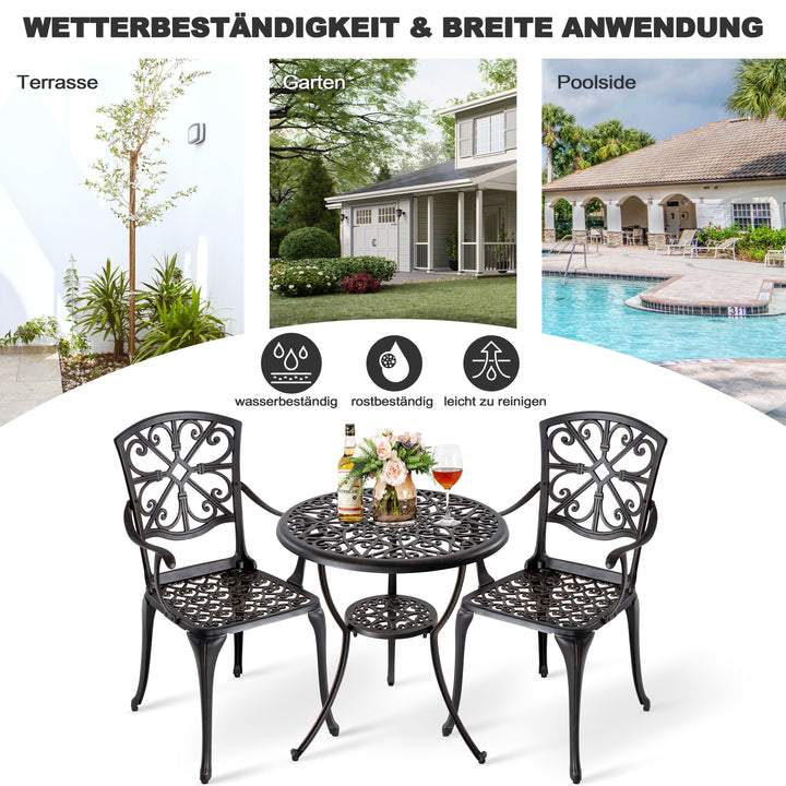 3-Tlg. Terrassenset aus Gussaluminium mit 4,5 cm Schirmloch