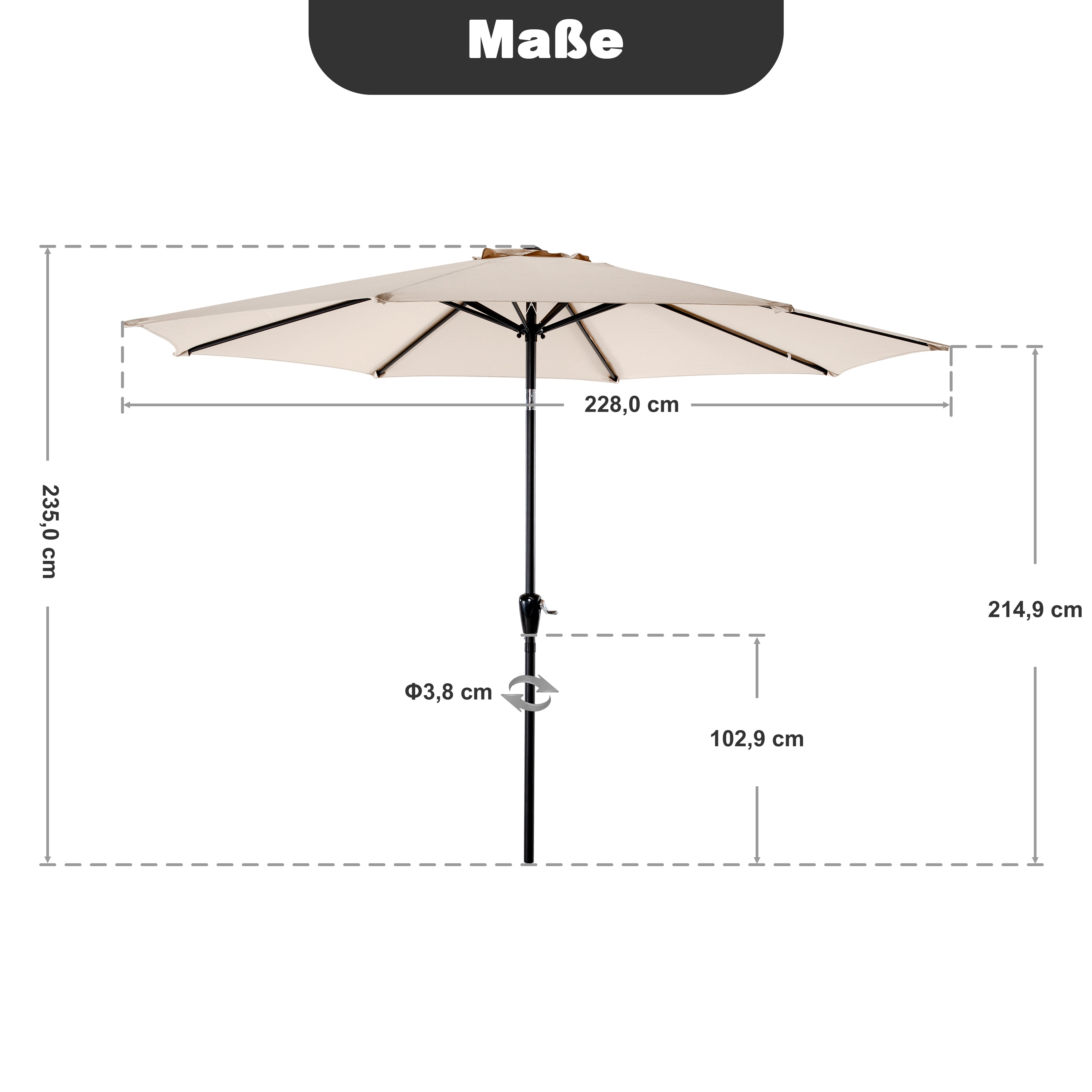 Avestar Aluminium-Sonnenschirm mit Kurbel & Neigungsverstellung