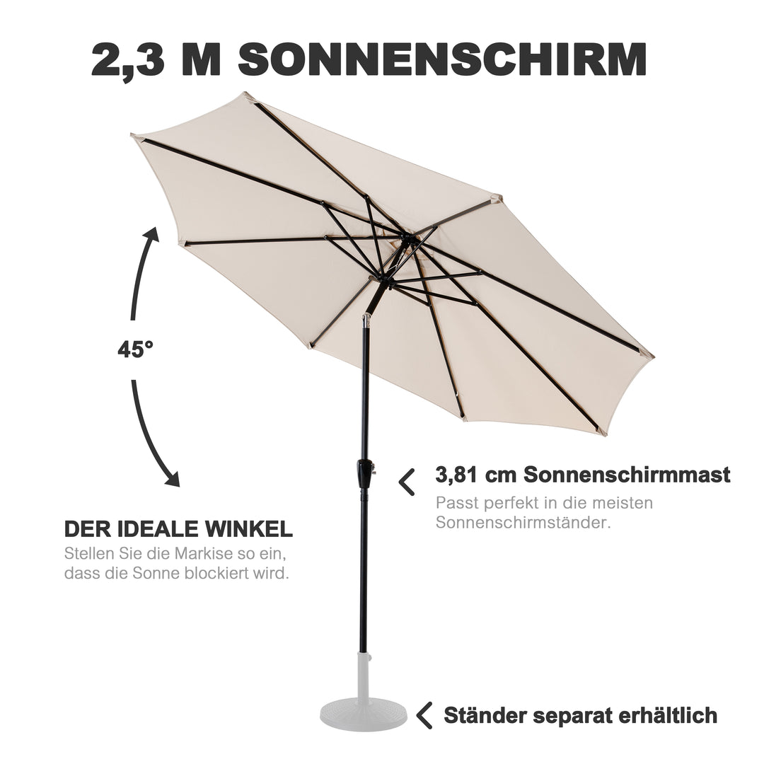 Aluminium-Sonnenschirm mit Kurbel & Neigungsverstellung