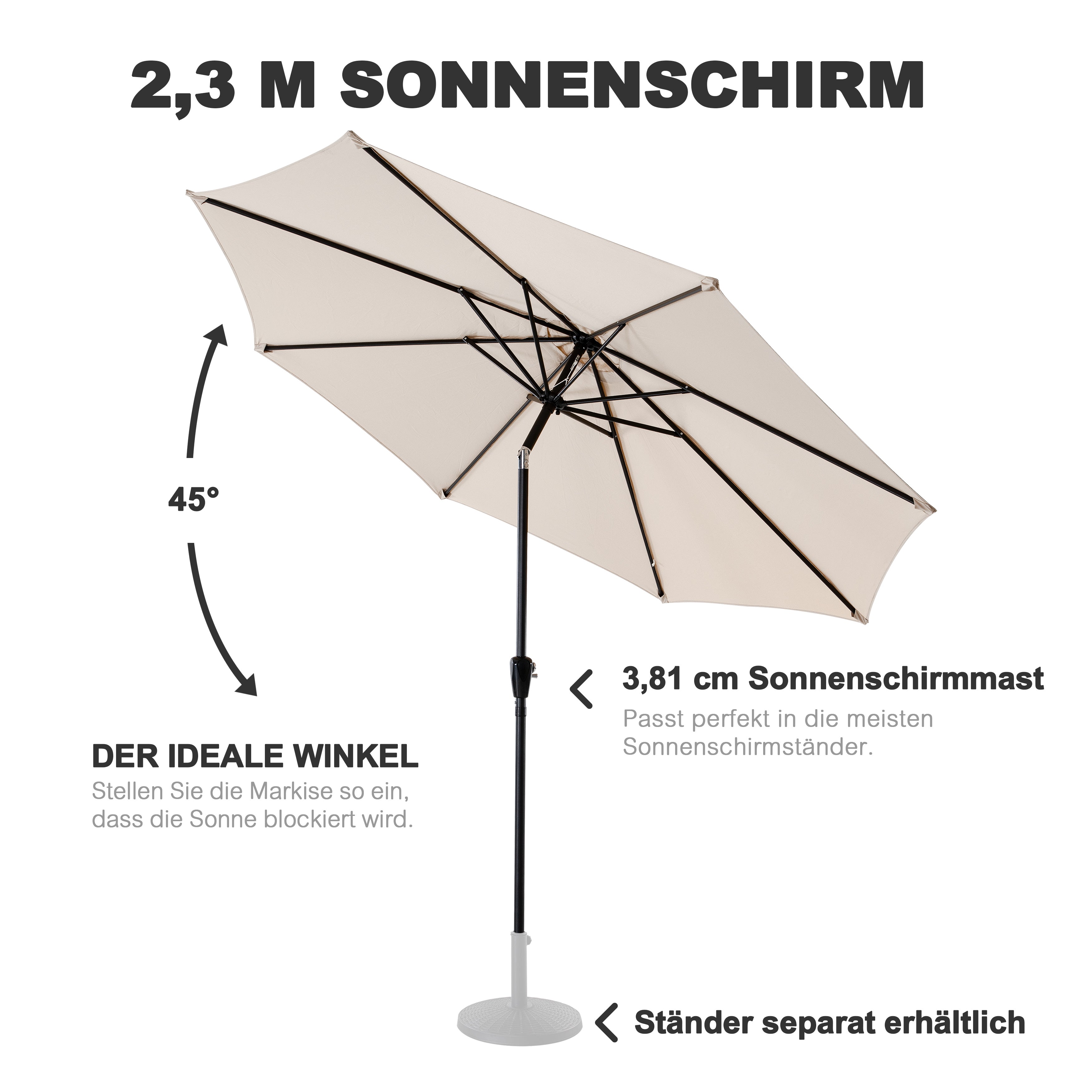 Avestar Aluminium-Sonnenschirm mit Kurbel & Neigungsverstellung