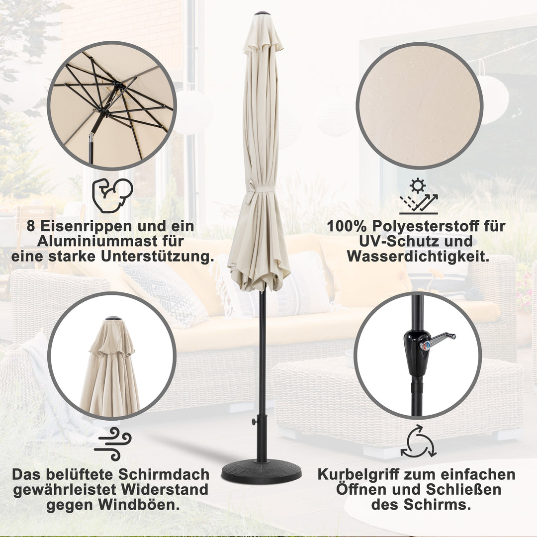 Aluminium-Sonnenschirm mit Kurbel & Neigungsverstellung