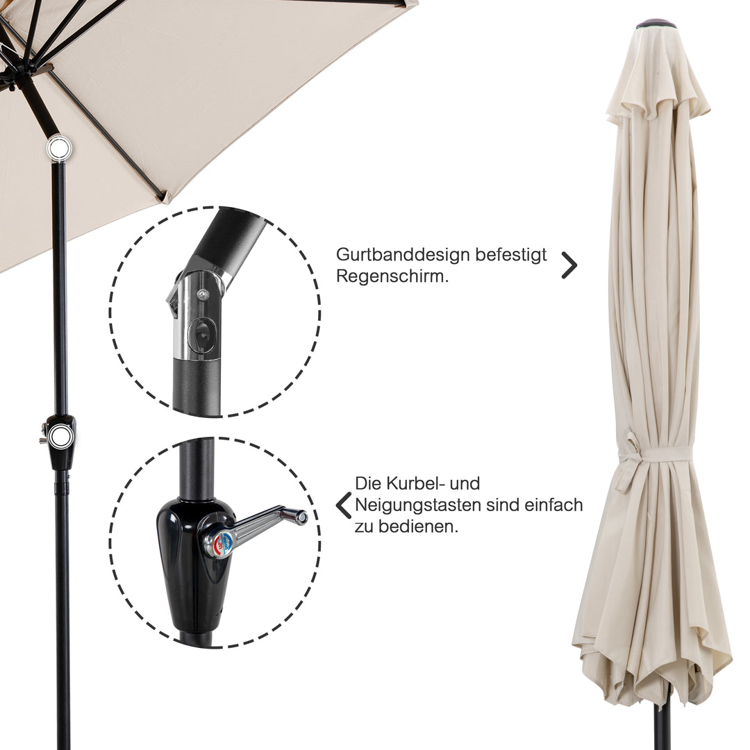 Aluminium-Sonnenschirm mit Kurbel & Neigungsverstellung